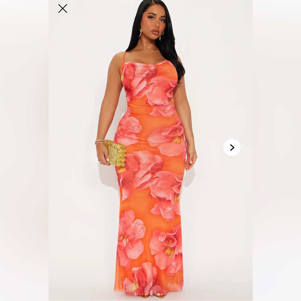 Floral Orange and Pink Maxi Dress